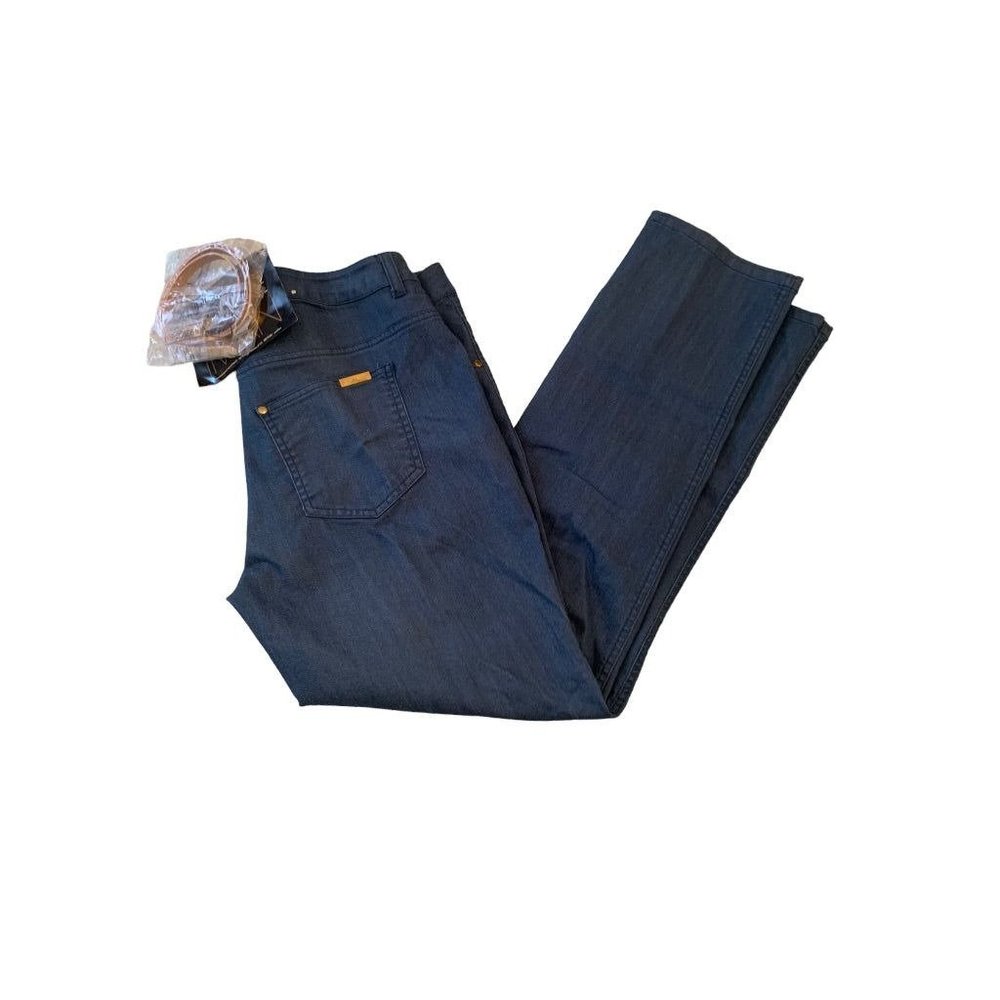 Large Iman Global Chic Women's New Blue Stretch Denim Jeans Belt New